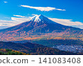 [Yamanashi Prefecture] Larch trees in autumn colors and Mount Fuji 141083408