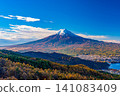 [Yamanashi Prefecture] Larch trees in autumn colors and Mount Fuji 141083409