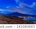 [Yamanashi Prefecture] Larch trees in autumn colors and Mt. Fuji at dawn 141083665
