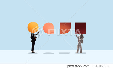 Business professionals comparing abstract geometric shapes for design and strategic evaluation Business professionals comparing abstract geometric shapes for design and strategic evaluation 141083826