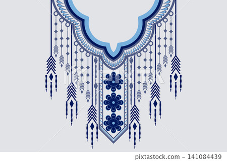 Necklace ethnic pattern. Neckline embroidery. Ethnic collar lace oriental pattern. Neckline floral designs for dress, textile, fabric, cloth, fashion, print 141084439