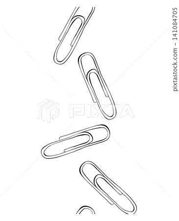 paper clips School vertical seamless border Black and white hand drawn illustration. Vector graphic line ink art. Perfect for logo, branding, packaging, labels, and modern decor design. 141084705