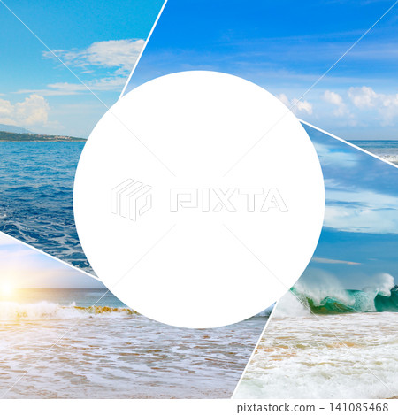 Tropical Sea and Ocean Beach Photos Collage with Circular Copy Space Summer Travel and Vacation Background Montage with Beautiful Seascapes Tropical Sea and Ocean Beach Photos Collage with Circular Copy Space Summer Travel and Vacation Background Montage with Beautiful Seascapes 141085468