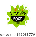 Time for food icon for kitchen cook and restaurant cuisine or food bistro bar menu emblem. Green sign of dish bowl with vegetable slices salad for vegetarian cuisine or vegan fast food canteen 141085779