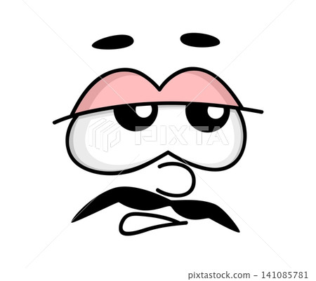 Disappointed upset face emoji with cheerless emotion expression and mustaches for cartoon emoticon icon. Discontent face with scorn look of disappointed expression and ironic sympathy for smile emoji Disappointed upset face emoji with cheerless emotion expression and mustaches for cartoon emoticon icon. Discontent face with scorn look of disappointed expression and ironic sympathy for smile emoji 141085781