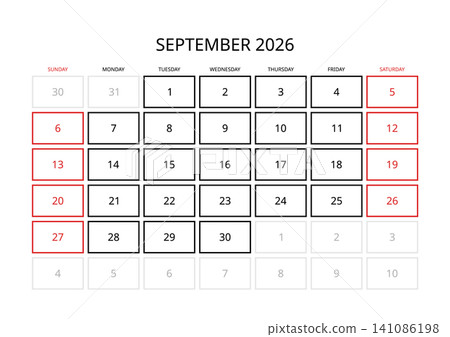 September 2026 English Professional Calendar Grid Clean Minimalist Monthly Plann 141086198