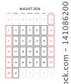 August 2026 English Professional Calendar Grid Clean Minimalist Monthly Planner 141086200