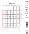 July 2026 English Corporate Monthly Calendar Grid Minimalist Office Organizer Pa 141086201