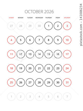 October 2026 English Corporate Monthly Calendar Grid Minimalist Office Organizer 141086234