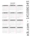 English 2027 Vertical 3x4 calendar Grid  141086345