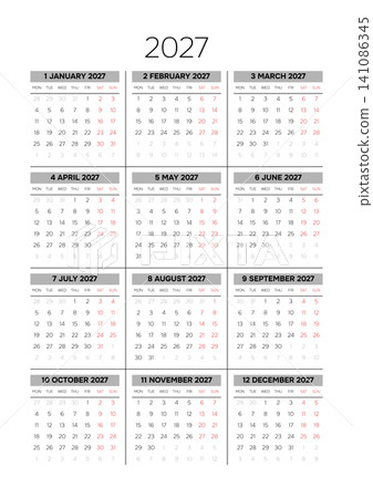 English 2027 Vertical 3x4 calendar Grid English 2027 Vertical 3x4 calendar Grid 141086345