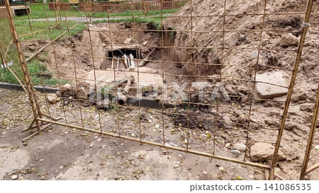 Construction Trench with Pipes Construction Trench with Pipes 141086535