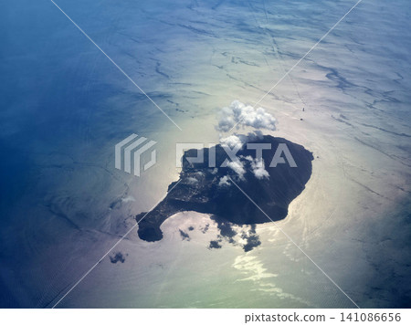 Lipari island aerial view from airplane window Lipari island aerial view from airplane window 141086656