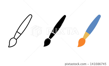 Paint brush art tool icon set outline silhouette and color vector isolated on white background Paint brush art tool icon set outline silhouette and color vector isolated on white background 141086745