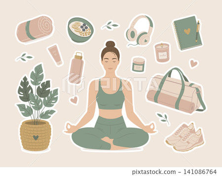 Wellness Lifestyle Sticker Set 141086764