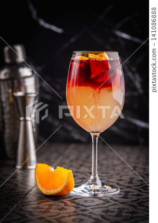 Glass of red wine spanish cocktail Glass of red wine spanish cocktail 141086888