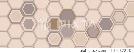 Beige hexagon ceramic tiles for bathroom, sidewalk, kitchen backsplash, toilet floor and wall. Hexagonal interior mosaic pattern. Hex tile Beige hexagon ceramic tiles for bathroom, sidewalk, kitchen backsplash, toilet floor and wall. Hexagonal interior mosaic pattern. Hex tile 141087208