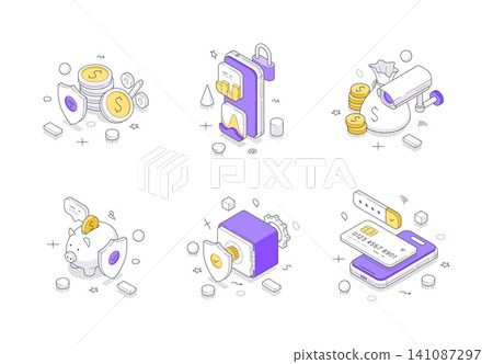 Financial Security And Secure Banking Isometric Vector Illustration Icon Set Financial Security And Secure Banking Isometric Vector Illustration Icon Set 141087297