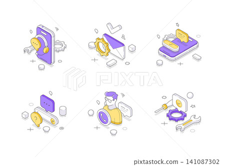 Online Technical Support And Customer Service Center Helpdesk Isometric Vector Illustration Set Online Technical Support And Customer Service Center Helpdesk Isometric Vector Illustration Set 141087302
