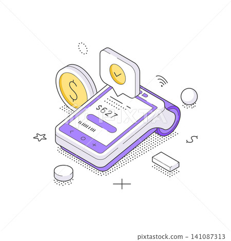 Successful POS Terminal Payment And Receipt Printing Isometric Vector Illustration Successful POS Terminal Payment And Receipt Printing Isometric Vector Illustration 141087313