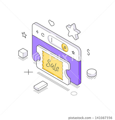 Online Discount Coupon And Sale Offer Concept Isometric Vector Illustration For Marketing 141087356