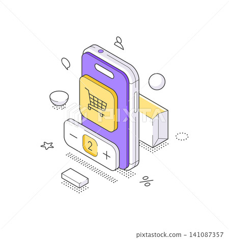 Mobile Shopping Application And E-commerce Service Isometric Vector Illustration For Business Mobile Shopping Application And E-commerce Service Isometric Vector Illustration For Business 141087357