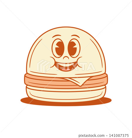 Comic happy burger cheeseburger cartoon character contoured vector flat illustration Comic happy burger cheeseburger cartoon character contoured vector flat illustration 141087375