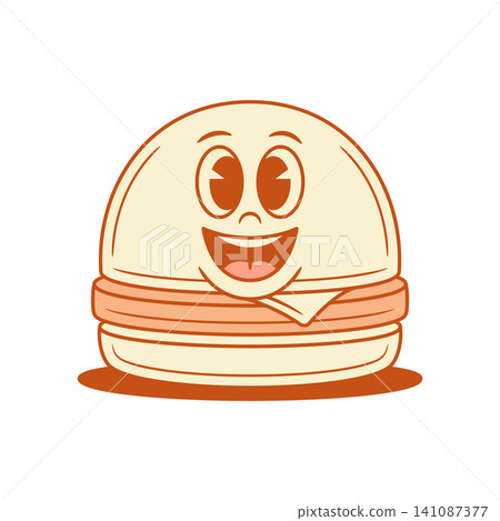 Funky laughing burger fast food cartoon character contoured vector flat illustration Funky laughing burger fast food cartoon character contoured vector flat illustration 141087377
