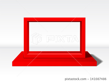 Empty red 3D picture frame standing upright on white background Empty red 3D picture frame standing upright on white background 141087486