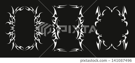 Tribal Y2K gothic frames, sharp tattoo patterns Tribal Y2K gothic frames, sharp tattoo patterns 141087496