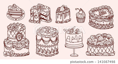 Vintage birthday or wedding cake illustration Vintage birthday or wedding cake illustration 141087498
