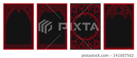 Gothic frames, border with medieval window pattern 141087502