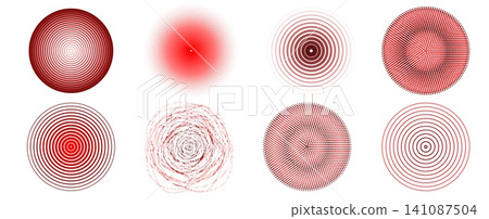 Red concentric circles with radial ripple waves Red concentric circles with radial ripple waves 141087504