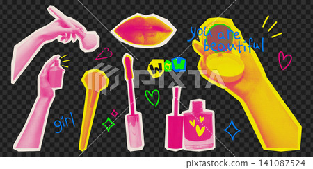 Y2K collage pop art, retro girly make up cutouts Y2K collage pop art, retro girly make up cutouts 141087524
