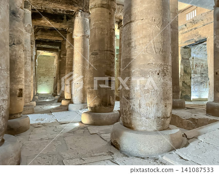 Beautiful interiors and ancient hieroglyphs in the Temple of Seti I in Abydos, Egypt. Beautiful interiors and ancient hieroglyphs in the Temple of Seti I in Abydos, Egypt. 141087533