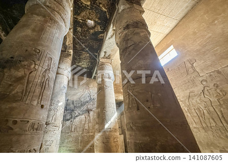 Beautiful interiors and ancient hieroglyphs in the Temple of Seti I in Abydos, Egypt. Beautiful interiors and ancient hieroglyphs in the Temple of Seti I in Abydos, Egypt. 141087605