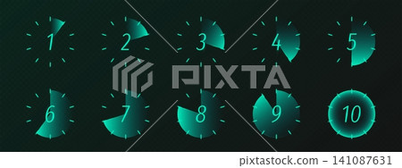 Modern stopwatch and timer, neon countdown icons Modern stopwatch and timer, neon countdown icons 141087631