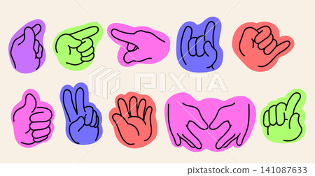 Doodle hand gesture icons isolated on background Doodle hand gesture icons isolated on background 141087633