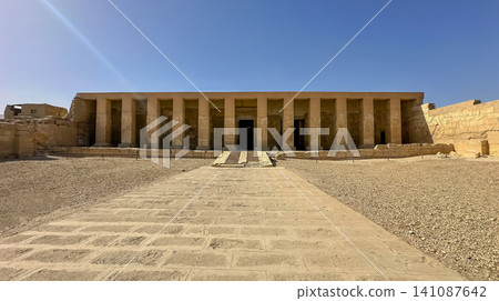 Beautiful interiors and ancient hieroglyphs in the Temple of Seti I in Abydos, Egypt. 141087642