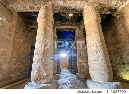 Beautiful interiors and ancient hieroglyphs in the Temple of Seti I in Abydos, Egypt. Beautiful interiors and ancient hieroglyphs in the Temple of Seti I in Abydos, Egypt. 141087703