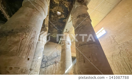 Beautiful interiors and ancient hieroglyphs in the Temple of Seti I in Abydos, Egypt. Beautiful interiors and ancient hieroglyphs in the Temple of Seti I in Abydos, Egypt. 141087788