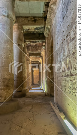 Beautiful interiors and ancient hieroglyphs in the Temple of Seti I in Abydos, Egypt. Beautiful interiors and ancient hieroglyphs in the Temple of Seti I in Abydos, Egypt. 141087819