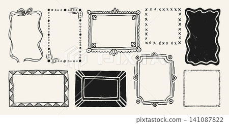 Hand drawn doodle frames with cute wavy borders Hand drawn doodle frames with cute wavy borders 141087822