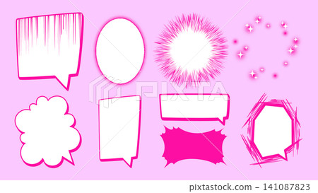 Comic pink speech bubbles, manga dialogue frames 141087823