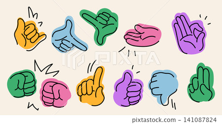 Doodle hand gesture icons isolated on background Doodle hand gesture icons isolated on background 141087824