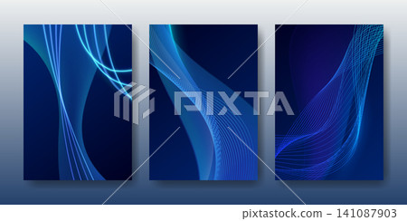 Abstract blue wave posters with flowing lines 141087903