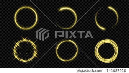 Glowing gold rings with magical dust sparkles Glowing gold rings with magical dust sparkles 141087928