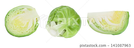 Brussels sprouts half isolated on white background with full depth of field Brussels sprouts half isolated on white background with full depth of field 141087963