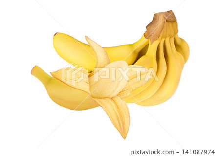baby banana bunch isolated on white background with  full depth of field 141087974
