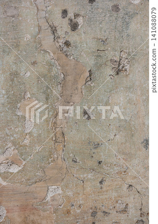 Old flaky paint peeling off a grungy cracked wall. Cracks, scrapes, peeling old paint and plaster on background of old cement wall. An old cement stone wall as vintage cracked. Old flaky paint peeling off a grungy cracked wall. Cracks, scrapes, peeling old paint and plaster on background of old cement wall. An old cement stone wall as vintage cracked. 141088079